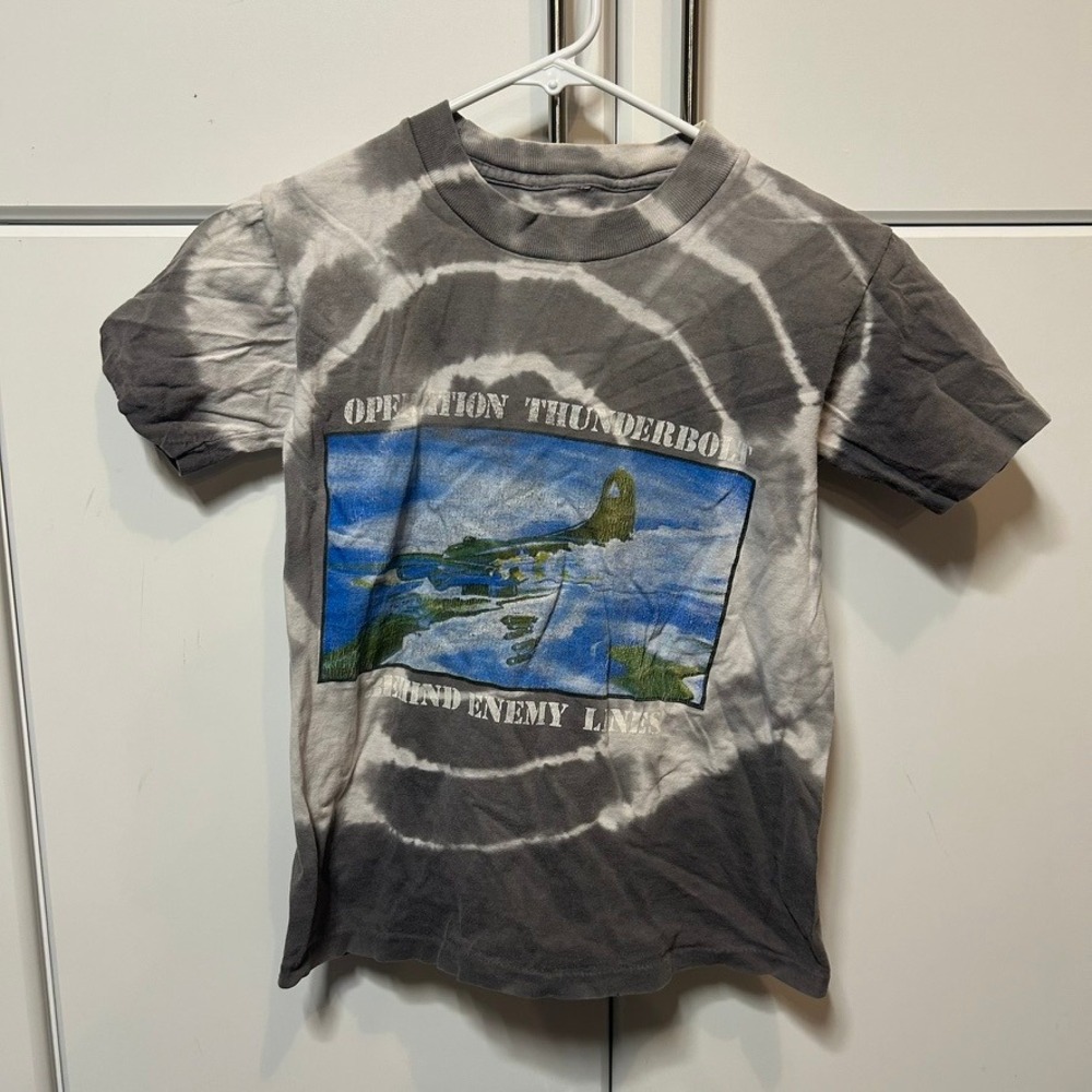 Vintage Operation Thunderbolt Behind Enemy‎ Lines Tie Dye Graphic T-Shirt Grey